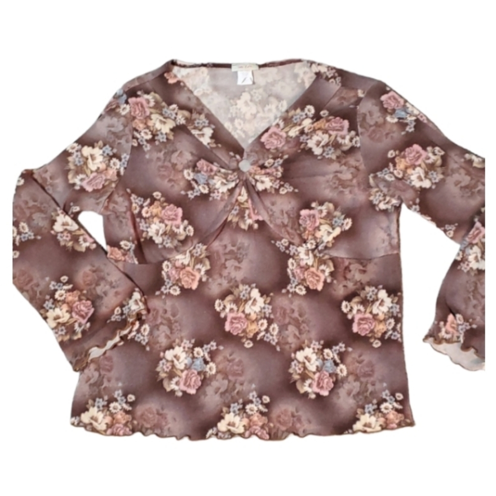 Pretty Brown stretch Floral Dress top xl
